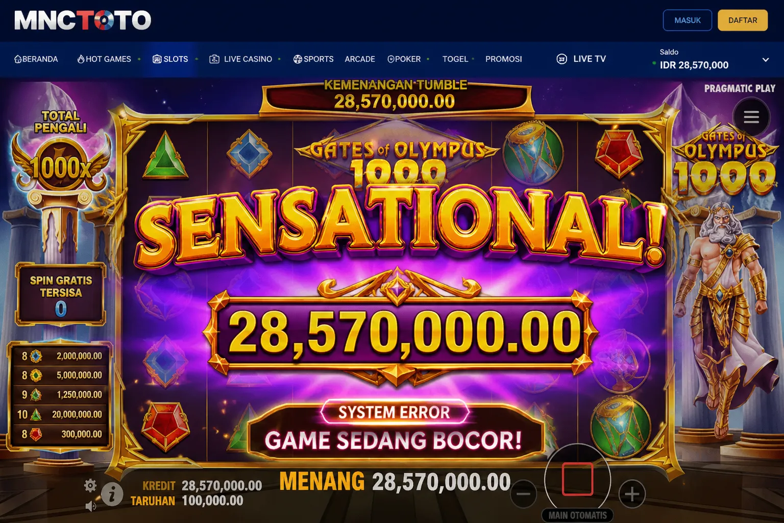Game Sedang Bocor! Banyak Pemain Mendapatkan Kemenangan Besar Karena Sistem Error